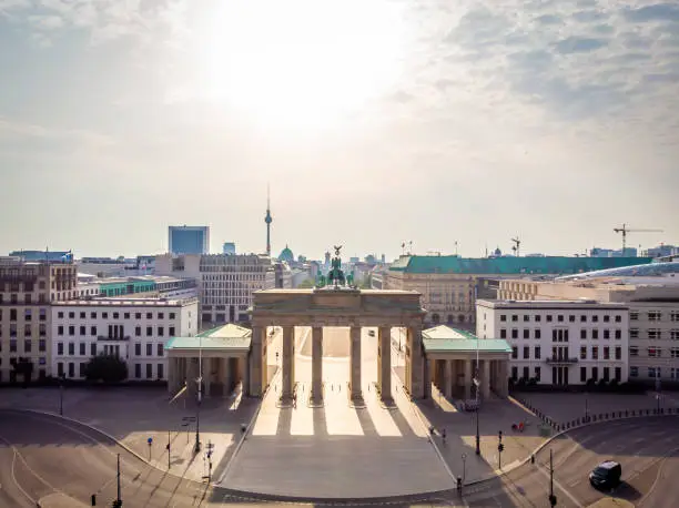 Aerial view of Brandenburg gate in Berlin