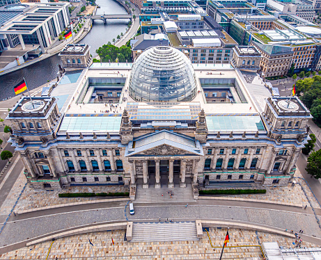 Aerial view of Reichstag in summer day, Berlin