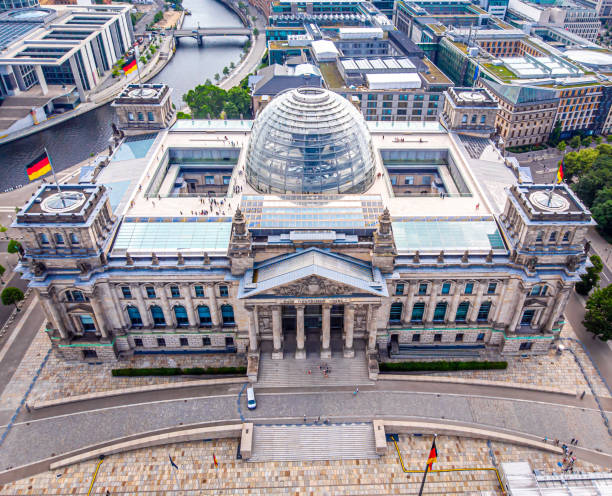 Aerial view of Reichstag in summer day, Berlin Aerial view of Reichstag in summer day, Berlin the reichstag stock pictures, royalty-free photos & images