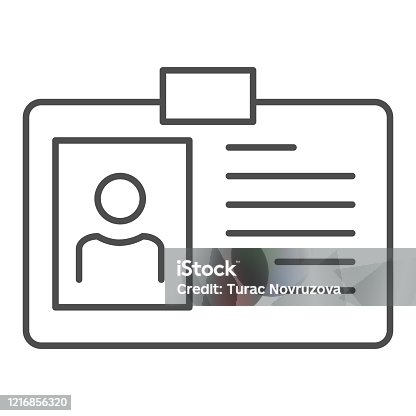 istock Person identity card thin line icon. Badge for pass and checkout symbol, outline style pictogram on white background. Business sign for mobile concept and web design. Vector graphics. 1216856320