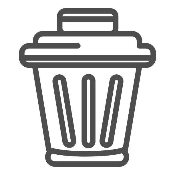 Vector illustration of Bin line icon. Trash container, rubbish basket symbol, outline style pictogram on white background. Business or household sign for mobile concept and web design. Vector graphics.