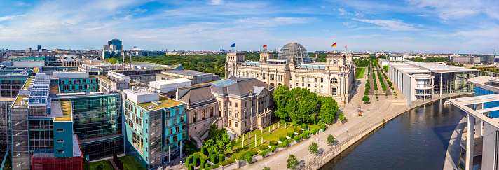 Aerial view of Reichstag in summer day, Berlin