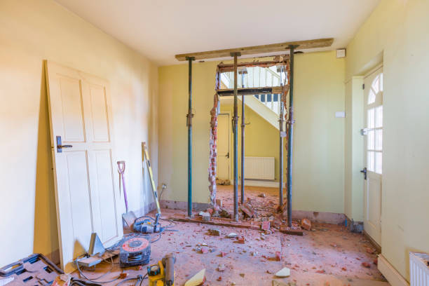 Domestic house room renovation and building work Removing a wall during a home renovation, UK building work post structure photos stock pictures, royalty-free photos & images