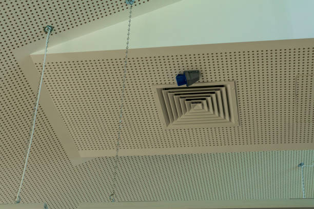 istock White sound absorption ceiling with duct grilles and lights 1216857598