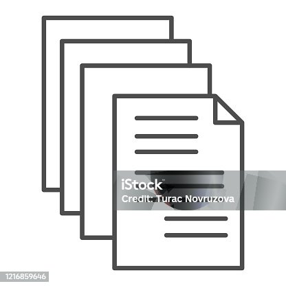 istock Documents thin line icon. Paper pages with list symbol, outline style pictogram on white background. Postage or business sign for mobile concept and web design. Vector graphics. 1216859646