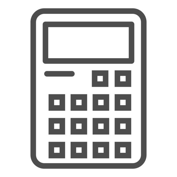 illustrations, cliparts, dessins animés et icônes de icône de ligne de calculatrice. électronique comptable, symbole de dispositif de but de calcul, pictogramme de modèle de contour sur le fond blanc. signe de papeterie pour le concept mobile, conception web. graphiques vectoriels. - calculator symbol computer icon vector