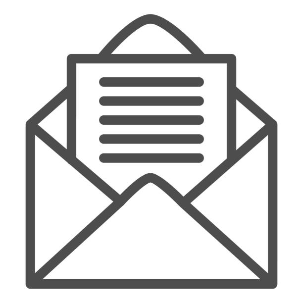 ilustrações, clipart, desenhos animados e ícones de ícone da linha envelope aberta. carta de correio com símbolo de página de papel, delinear o pictograma de estilo no fundo branco. postagem ou sinal de negócios para conceito móvel e web design. gráficos vetoriais. - e mail