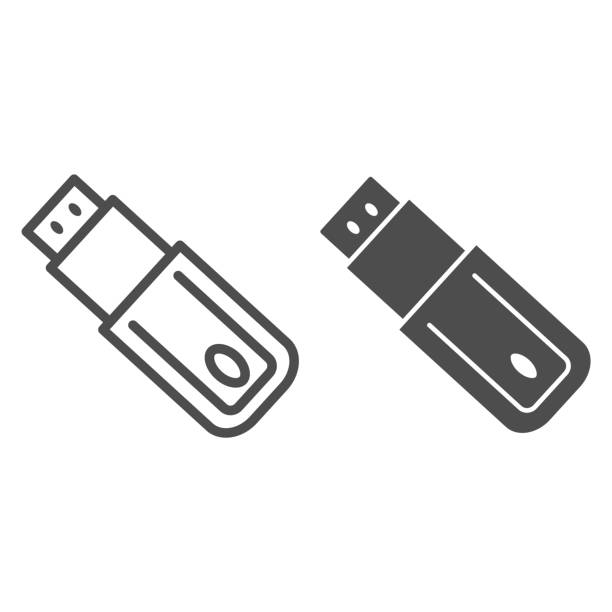 flash-laufwerkslinie und glyphensymbol. moderne speicher stick symbol, umriss stil piktogramm auf weißem hintergrund. technologie- oder datensicherheitszeichen für mobiles konzept und webdesign. vektorgrafiken. - usb stock-grafiken, -clipart, -cartoons und -symbole