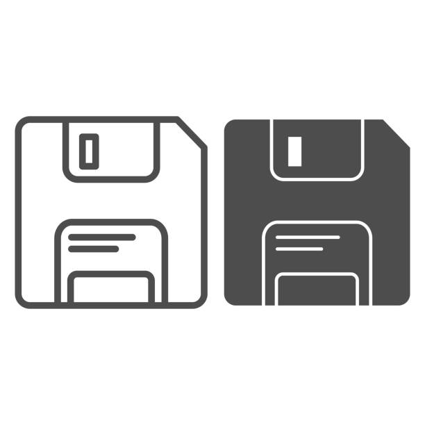 Classic diskette line and glyph icon. Data memory storage of software or documents symbol, outline style pictogram on white background. Technology sign for mobile concept, web design. Vector graphics. Classic diskette line and glyph icon. Data memory storage of software or documents symbol, outline style pictogram on white background. Technology sign for mobile concept, web design. Vector graphics floppy disk stock illustrations