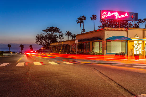 solana beach sunset at fletcher cove - night downtown district north america san diego california imagens e fotografias de stock