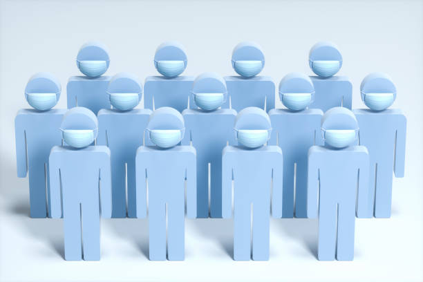 istock People wear masks with white background, 3d rendering. 1216863051