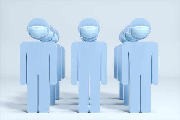 istock People wear masks with white background, 3d rendering. 1216863056