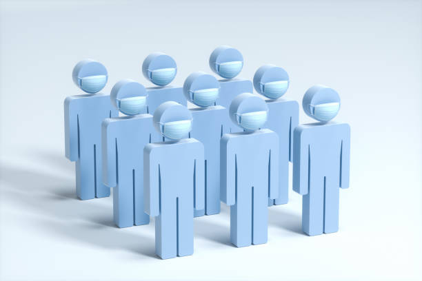 istock People wear masks with white background, 3d rendering. 1216863057