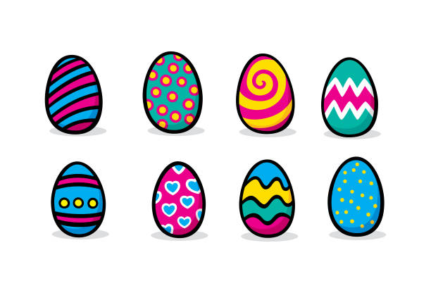 ostereier-doodles - easter nest stock-grafiken, -clipart, -cartoons und -symbole