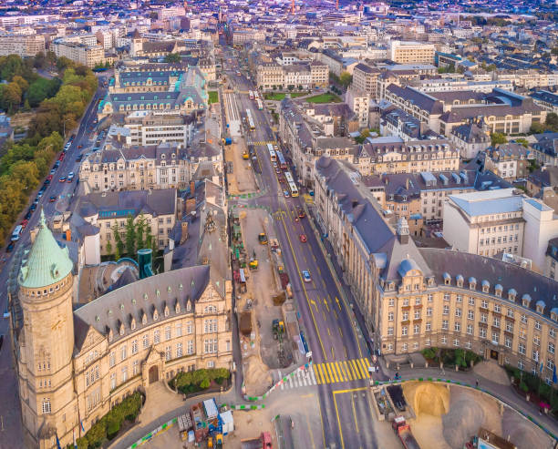 Aerial view of the city of Luxembourg stock photo