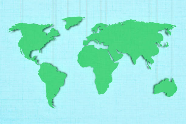 World map contour silhouette with glowing outline on white background. 3d illustration.