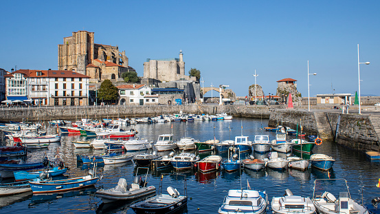 Views of the port and the city of Castro Urdiales, Cantabria, Spain.