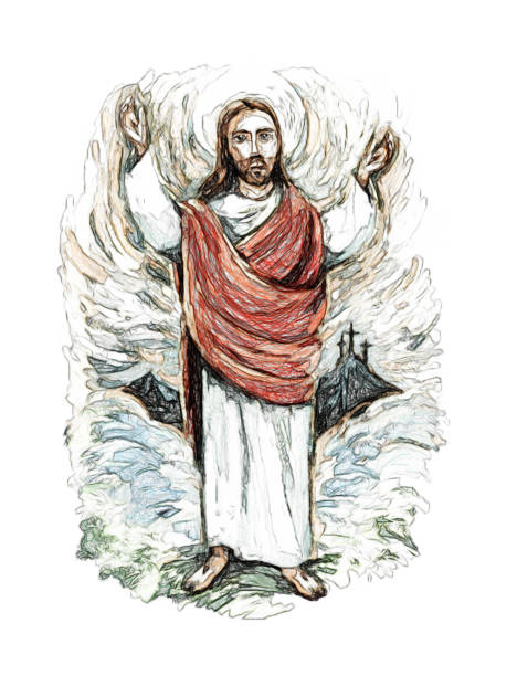 istock calm jesus messiah and resurrection with nature background - illustration 1216864874