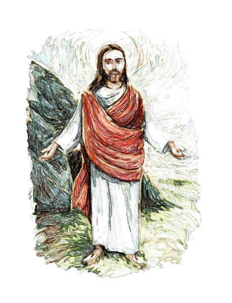 istock calm jesus messiah and resurrection with nature background - illustration 1216864914