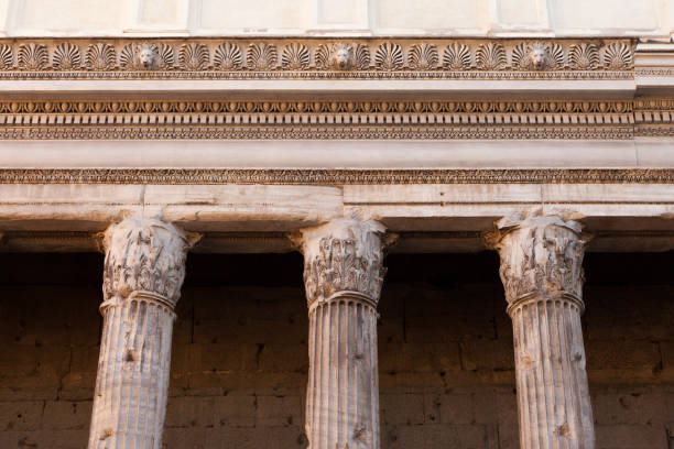 Columns of the Temple of Hadrian (Templum Divus Hadrianus, also Hadrianeum) on the Campus Martius in Rome, Italy