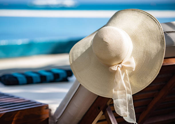 Beach lounge chair with sun hat