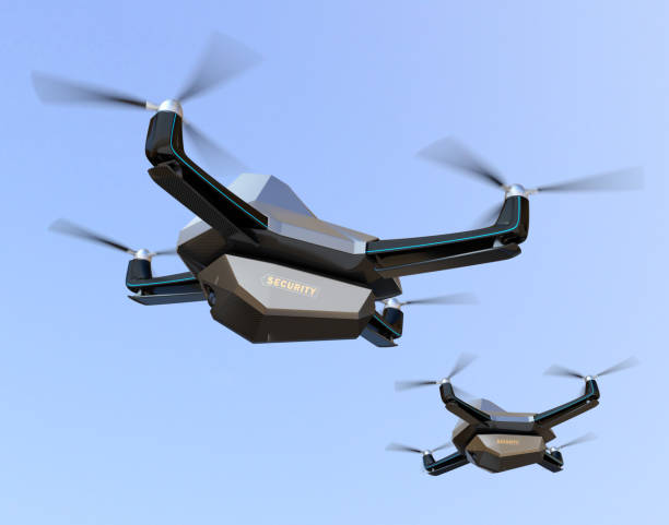 istock Fleet of Electric Security Drones flying in the sky 1216866425