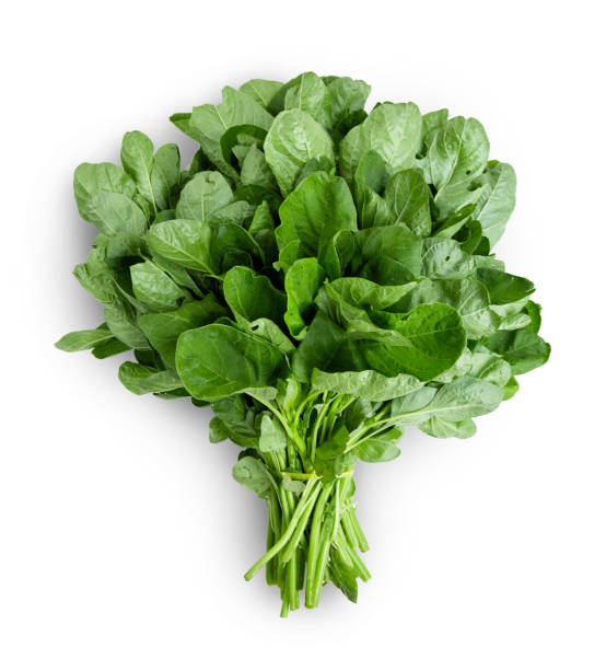 Bunch of spinach leaves on isolated white background stock photo