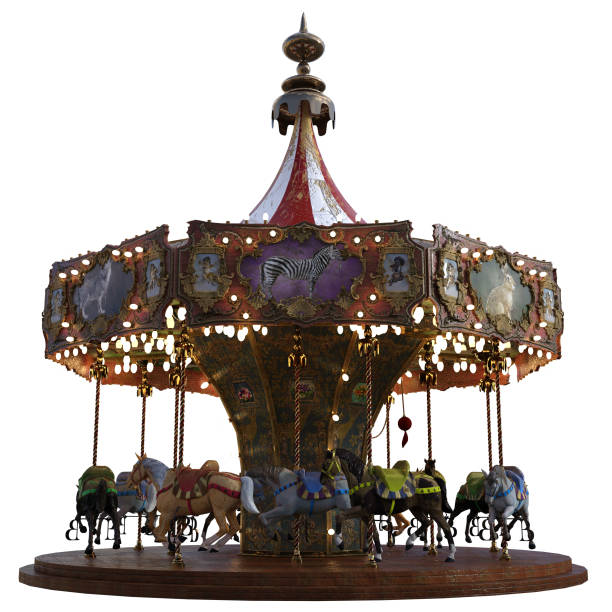istock Vintage Carousel Ride isolated on white, 3d render. 1216868341