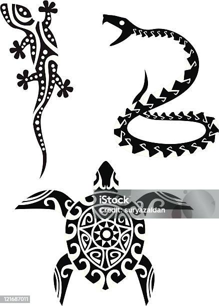 Reptile Tribal Tattoo Stock Illustration - Download Image Now - Turtle, Gecko, Tattoo