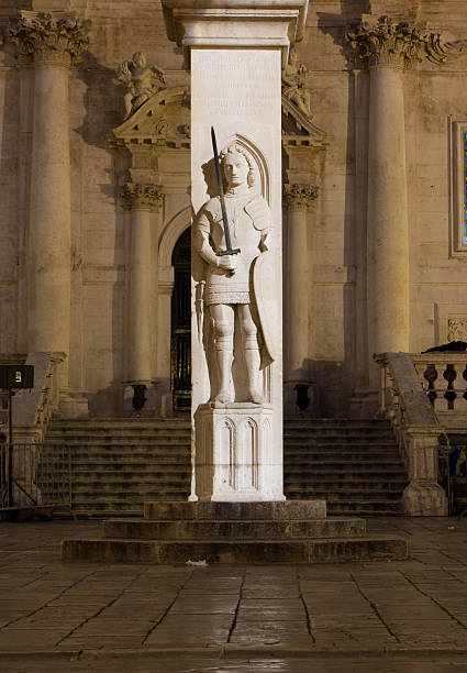 Corythian column with sculpted angels in Dubrovnik in Croatia. travel around Europe