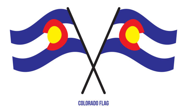 zwei gekreuzte winkende colorado-flagge auf isoliertem weißen hintergrund. - colorado flag us state flag usa stock-grafiken, -clipart, -cartoons und -symbole