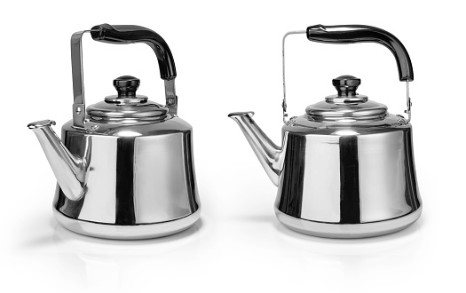 Stainless steel kettle isolated on white background with clipping path