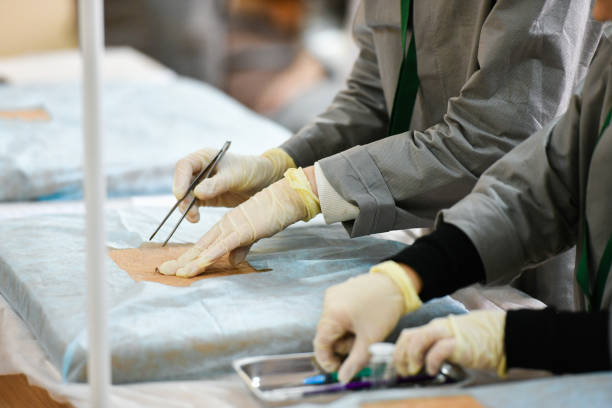 Human Cancer Testing. Training for testing cancer in humans. Training for palpation of a tumor in humans. Teaching medicine. Rescue operation. The concept of surgery. Oncology Center. Cancer of the tumor