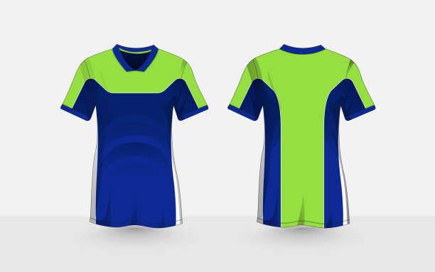 istock Blue and green layout e-sport t-shirt design template. Abstract color lines pattern 1216887486