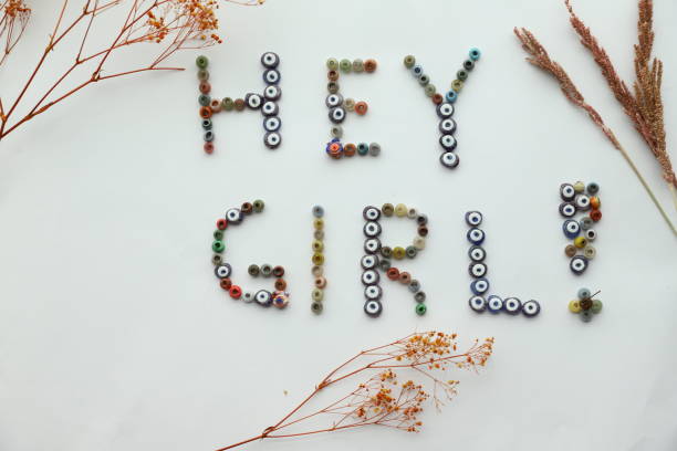 istock Hey girl text from the beads on the white background 1216888258