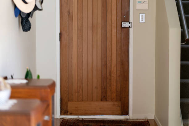 istock Closed domestic front door from the inside during pandemic isolation 1216889079