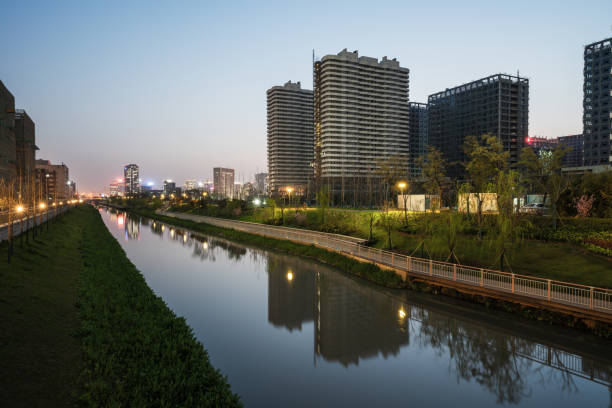 istock Modern business office buildings at sunset 1216889271
