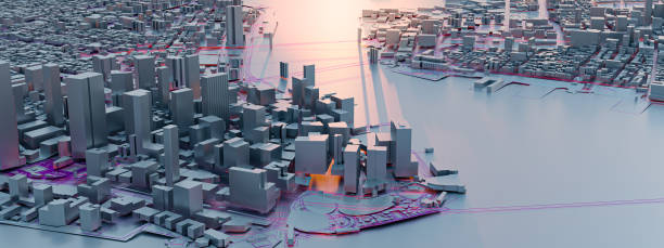 istock 3D Rendering. Low poly city views. urban technology concepts. 1216894023