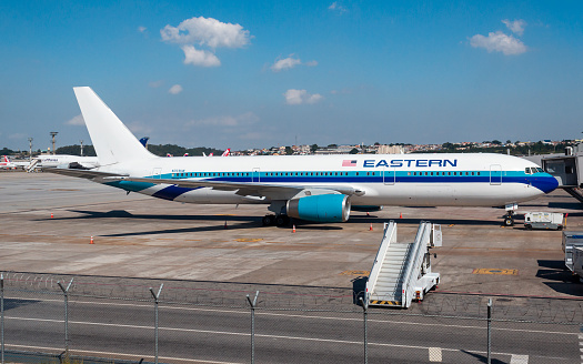 Boeing 767-300,  N703KW  of Eastern Airlines in a rescue flight from Miami due the COVID 19 pandemic at GRU Airport, Sao Paulo