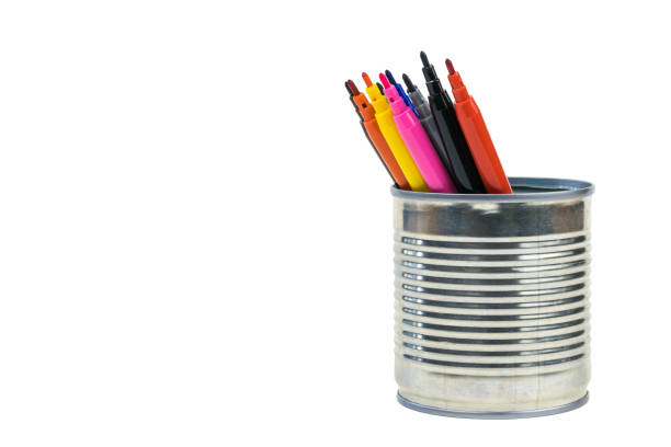 istock A set of multicolored markers in a tin isolated on a white background. 1216902388
