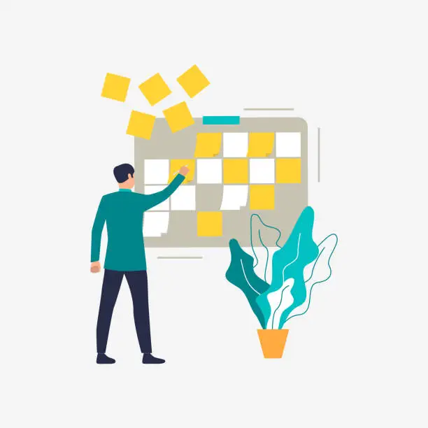 Vector illustration of Manager removing notes from board