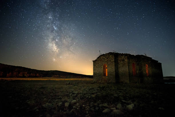istock Old Church at the night. Milky way galaxy 1216906178