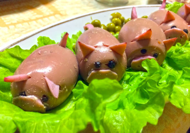 istock appetizer of eggs in the form of piglets on a dish 1216908162
