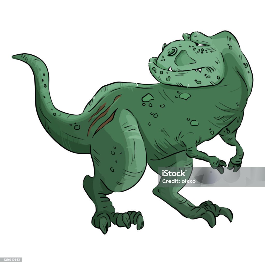 Vetores de Imagem De Dinossauro De Desenho Animado Imagem De Desenho Animado  De Um Velho E Fofo Dinossauro Trex Estilo Quadrinhos Tyrannosaurus Rex Dino  Hand Drawn Illustrration e mais imagens de Animal 