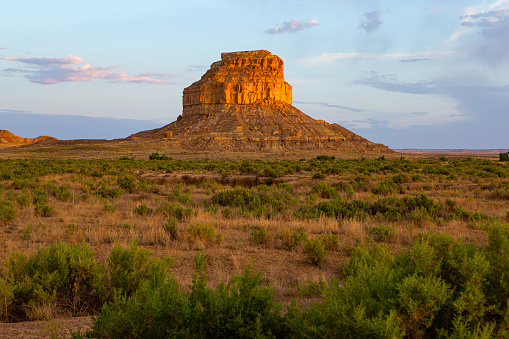 Fajada Butte rock formation mesa in Chaco Canyon at the Chaco Culture National Historical Park in New Mexico