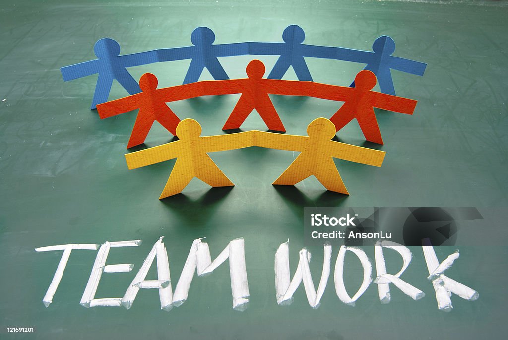 Teamwork words and colorful paper dolls  Alphabet Stock Photo