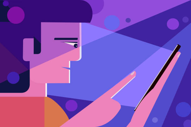 istock Illustration of a young man looking at a mobile phone 1216913565