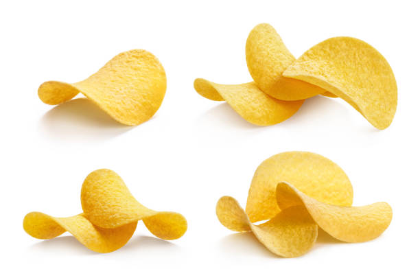 istock Collection of delicious potato chips on white 1216913924