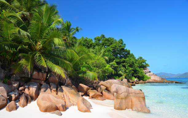istock Island La Digue at Anse Severe beach, Indian ocean, Seyshelles. 1216914145