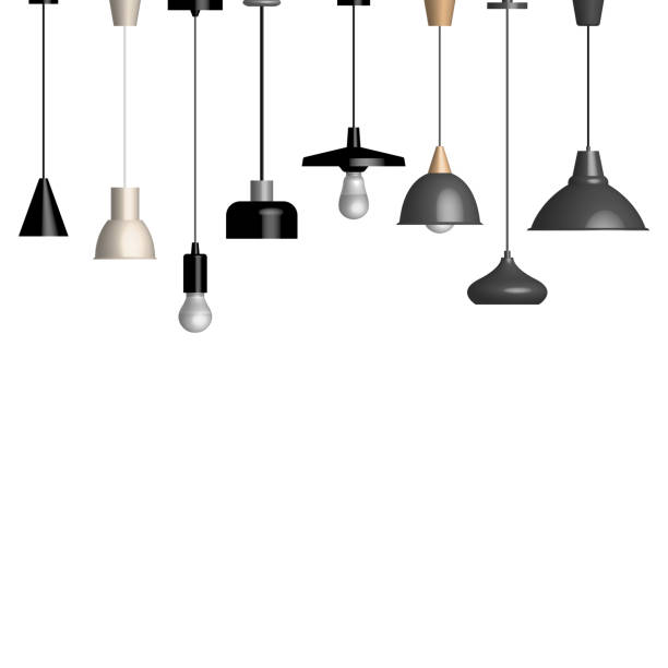 Set of various lamps and fixtures, vector illustration. Set of various lamps and fixtures isolated on a white background. Front view, vector illustration. ceiling illustrations stock illustrations
